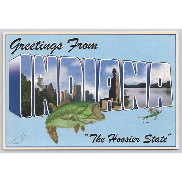 Postcard Greetings from Indiana continental large letter - Picture 1 of 2